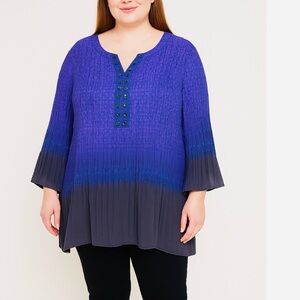 Catherines Purple‎ Blue Ombré Beaded Crinkle Bell Sleeve Pleated Blouse Size 4X